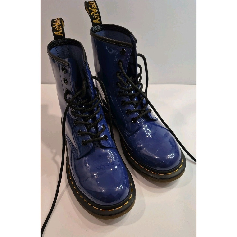 Dr. Martens Women's  1460 Patent Leather Air Wair Lace Up Boots Blue Combat SZ 7